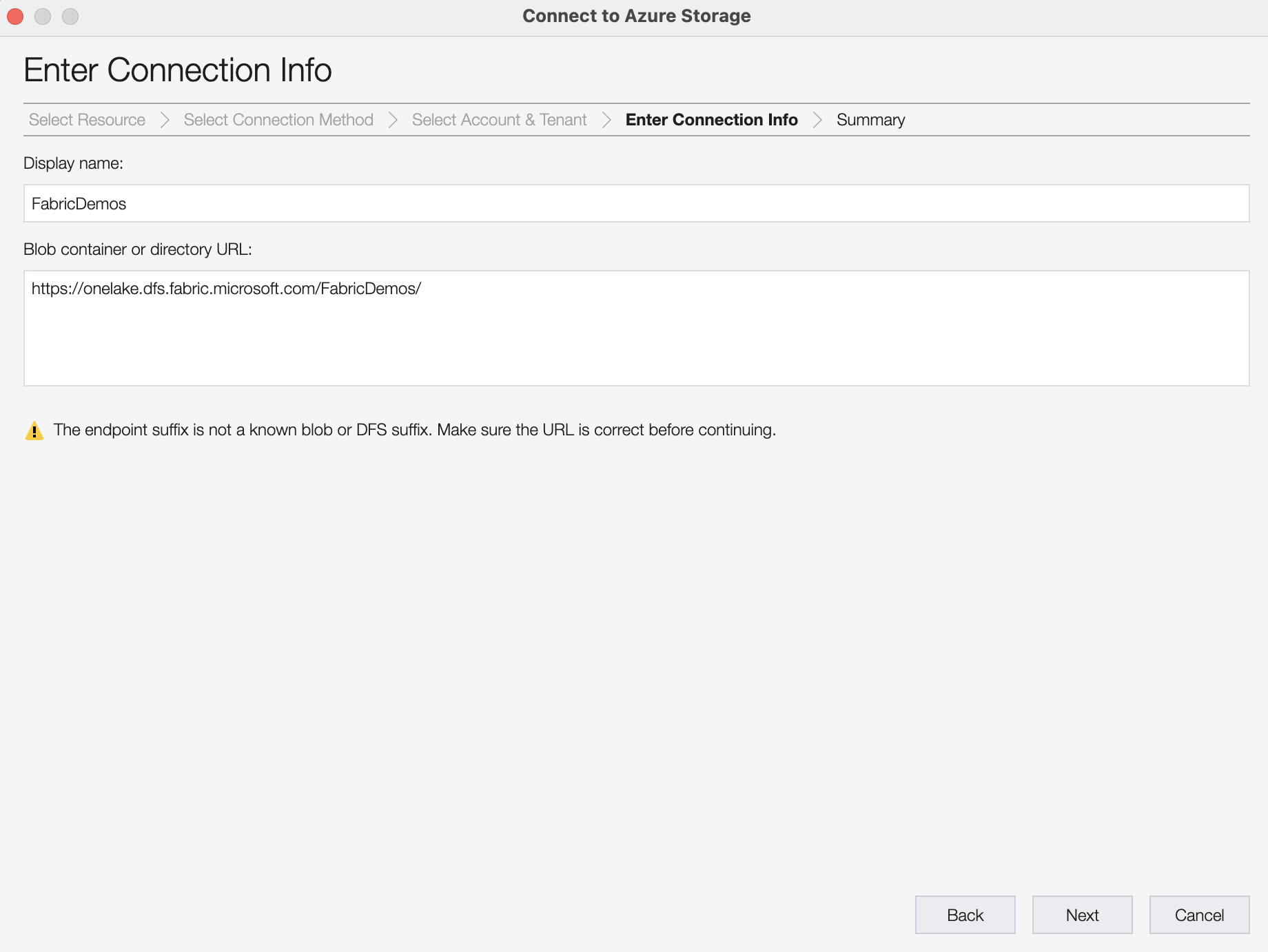 Enter the URL into Azure Storage Explorer