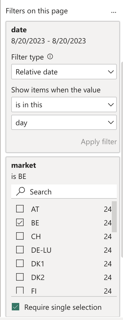 Configuring the filters for the second page