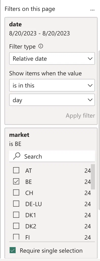 Configuring the filters for the second page