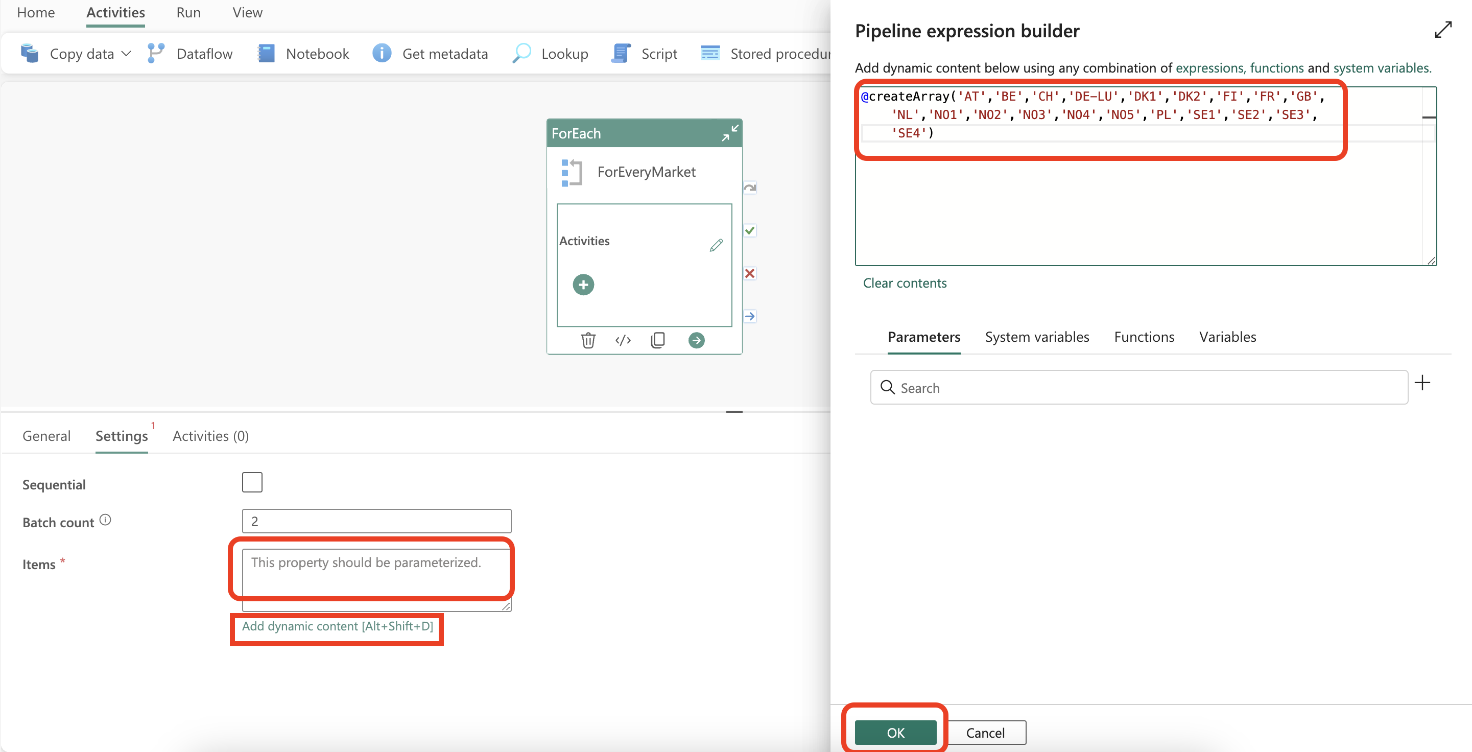 Click on the Items text box to show the link to open the expression builder