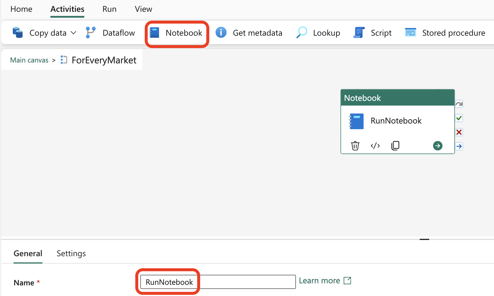 Add a Notebook Activity