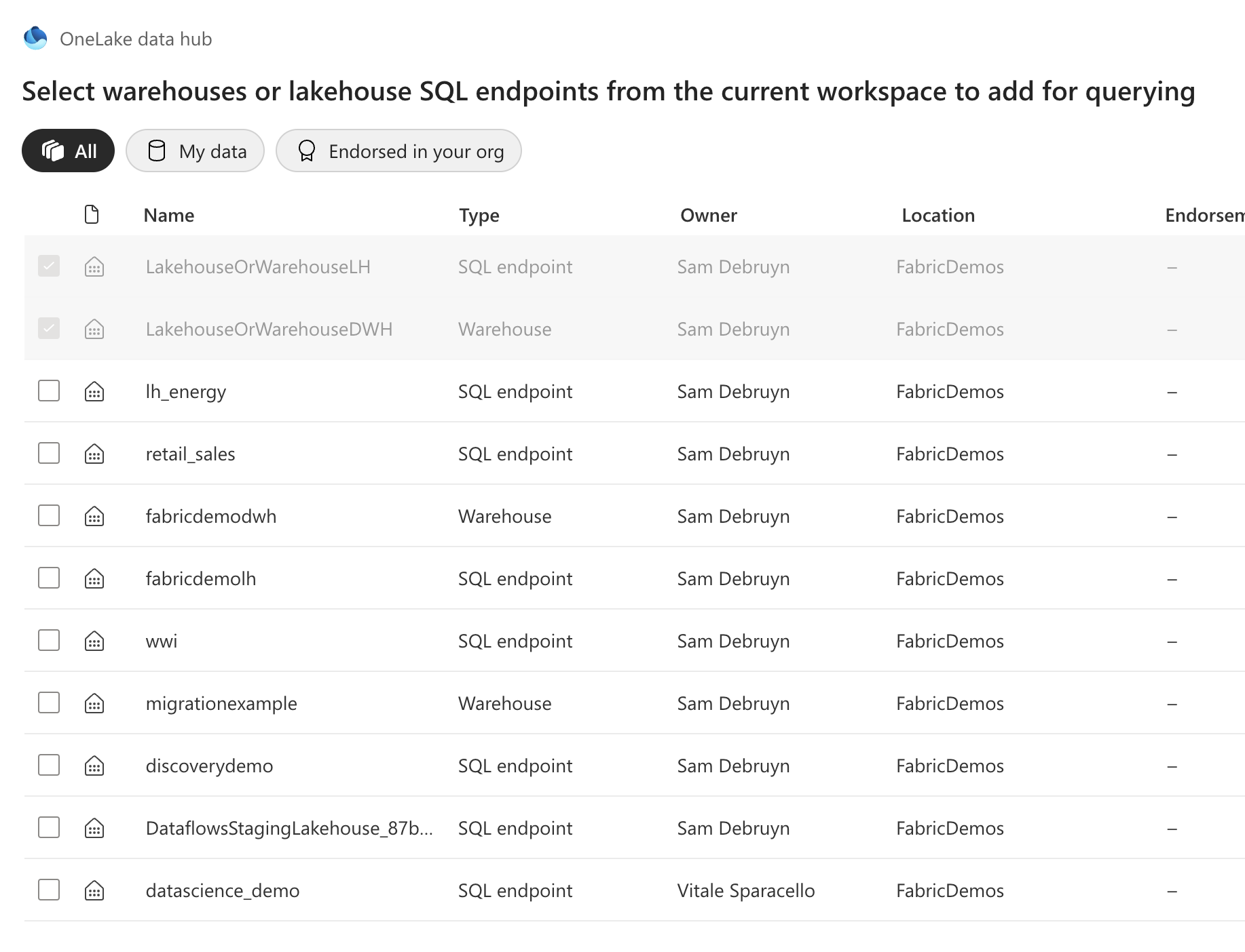 You can link any Lakehouse or Data Warehouse to your Data Warehouse