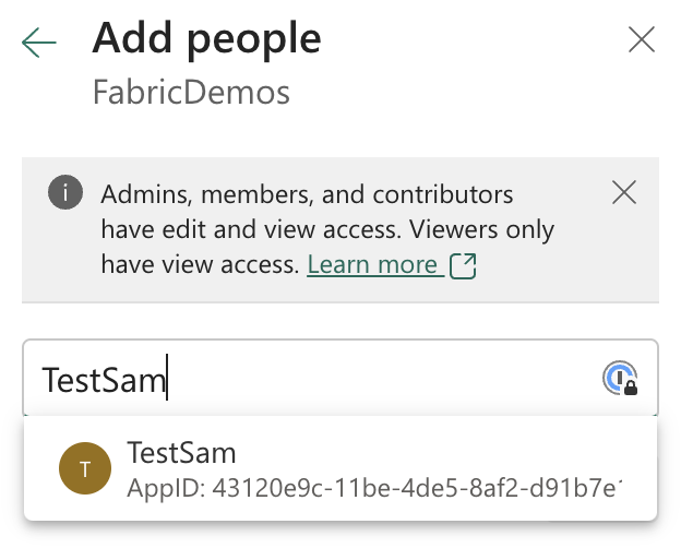 Select your service principal or managed identity from the list