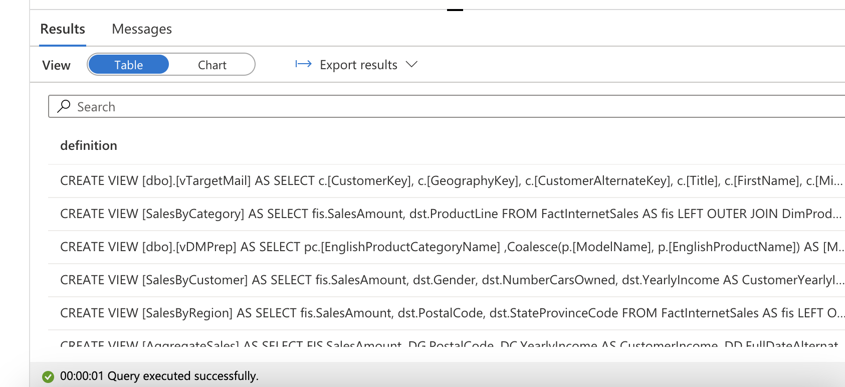 All the view definitions in the pool