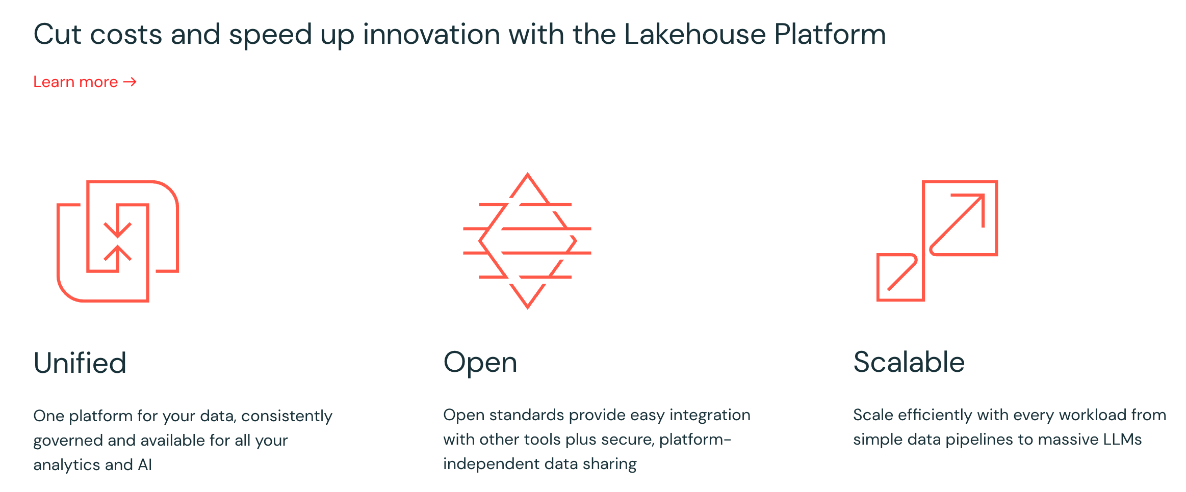 Branding on the homepage of Databricks to showcase its openness
