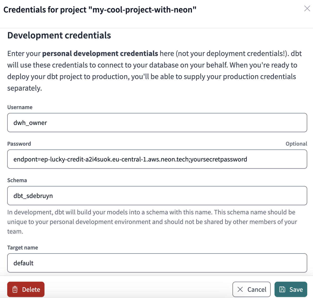 Development credentials