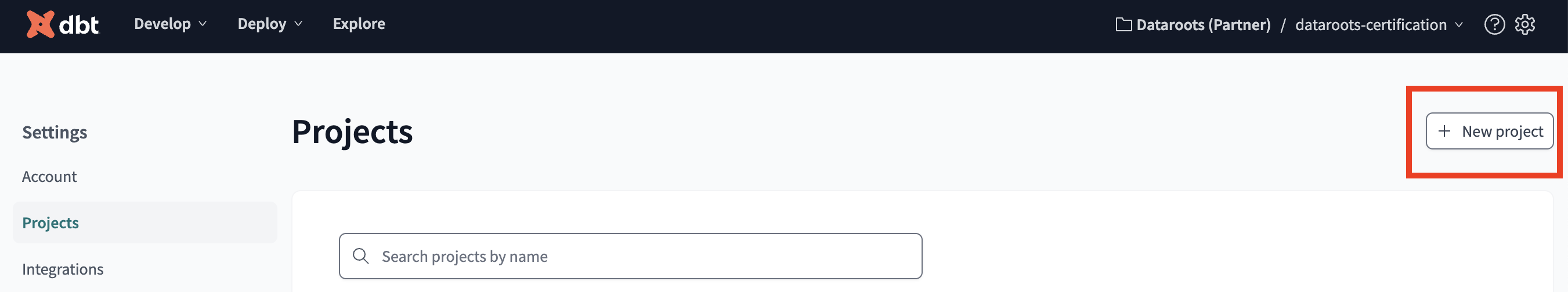 dbt Cloud new project