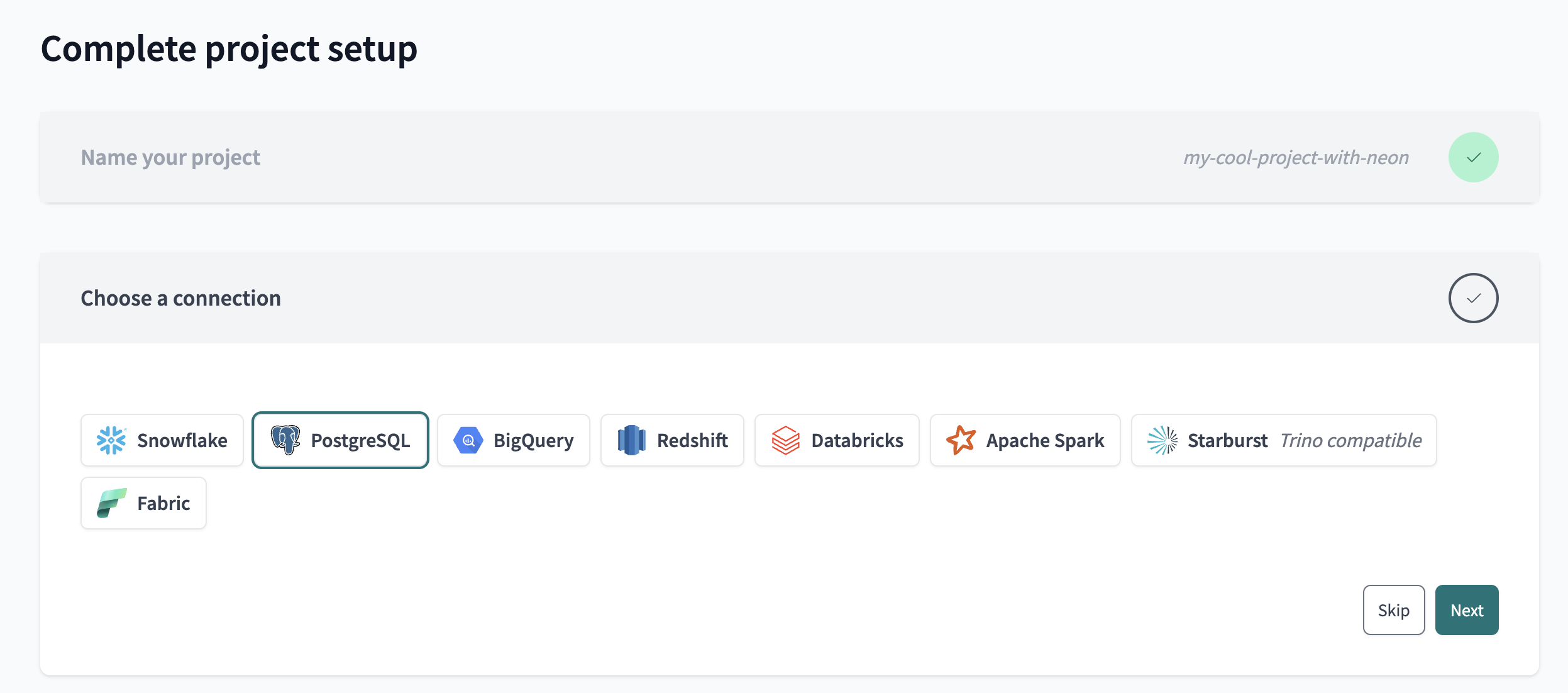 dbt Cloud select Postgres